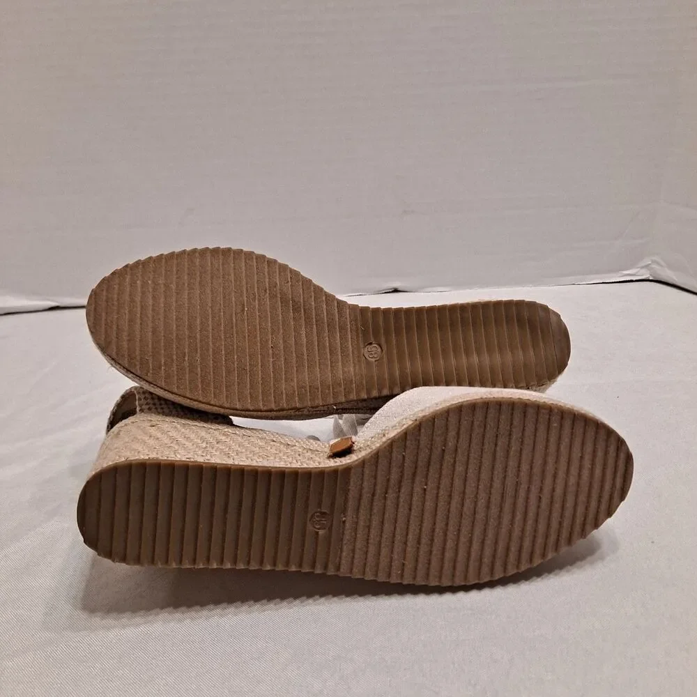 Anne Klein Women’s Zia Wedge Espadrille Sandals Size 8.5M Cream Linen
